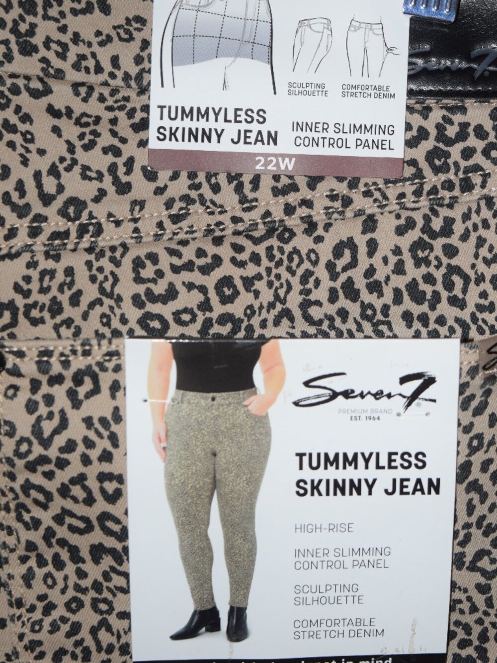 NWT Seven7 Tummyless Skinny Jeans Leopard Animal Print High Rise 22W - Picture 2 of 8